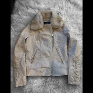 Guess faux leather/fur trim coat